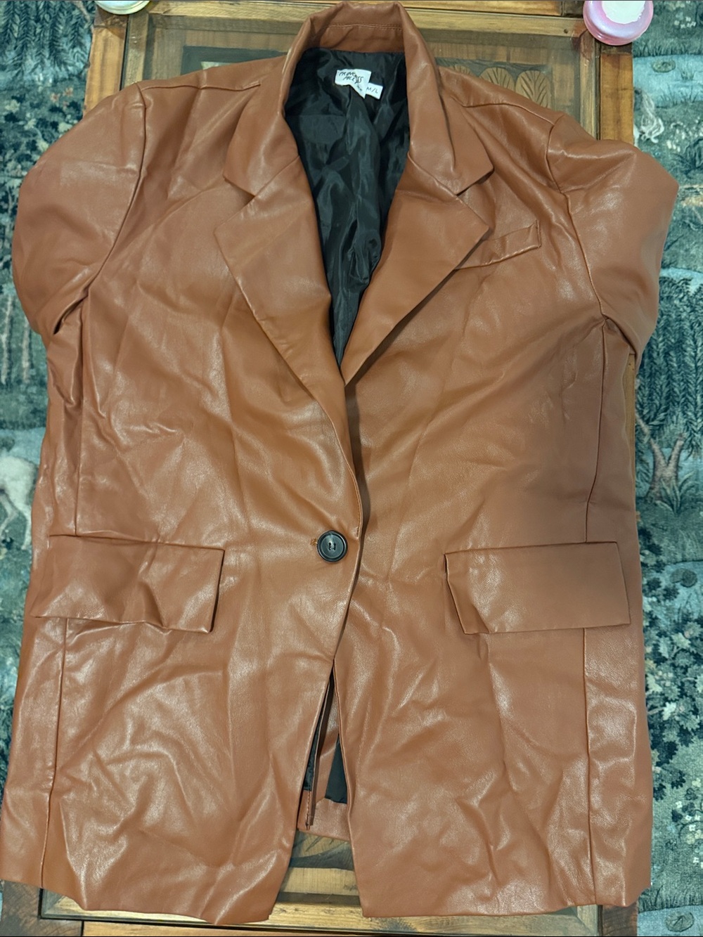 Princess Polly Faux Leather Blazer Jacket - Cognac Brown